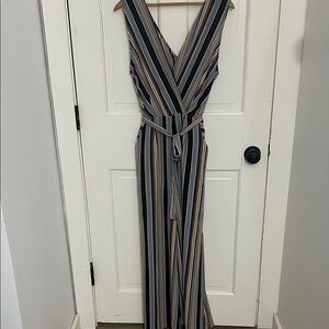 Chic Striped V-Neck Jumpsuit